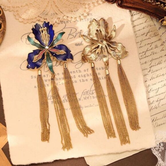 Anthropologie Jewelry - Iris Bloom Statement Earrings with Tassels